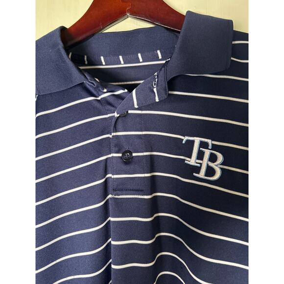 Tampa Bay Rays Polo Large Blue With White Stripes Embroidered TB Logo - Picture 4 of 4